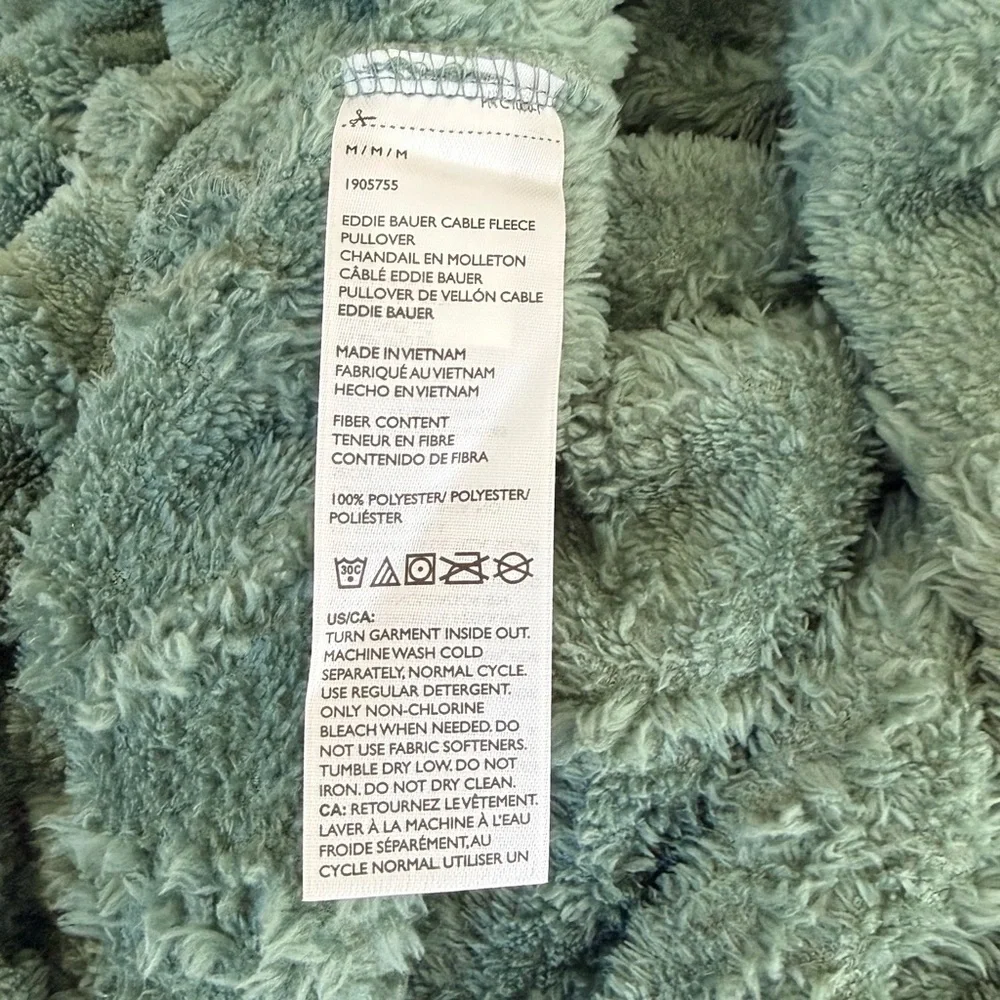 Eddie Bauer Cable Fleece Chunky Pullover Sweater, Green, Sz M